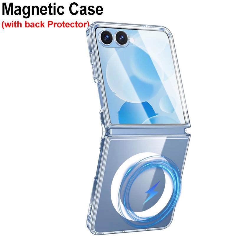 High HD Clear Anti-scratch Magnetic Charge Phone Case For Samsung Galaxy Z Flip 7 FE 6 5 4 3 PC Slim Drop-Proof Protection Cover