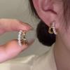 Luxury Retro Pearl C-Shaped Earrings for Women - Irregular Metal Design, Celebrity Style