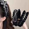 Rhinestone Women Hair Hoop Cloth Wrinkle Headband Temperament Black Hairband  Women