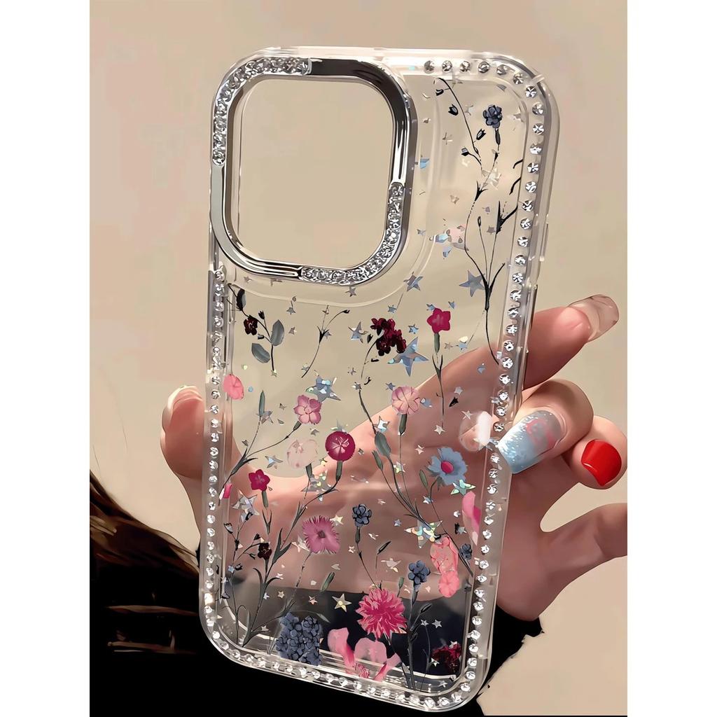 Summer vine flowers are suitable for Apple IPhone17 mobile phone case 15/14 flash diamond stars 16pro light luxury 1312
