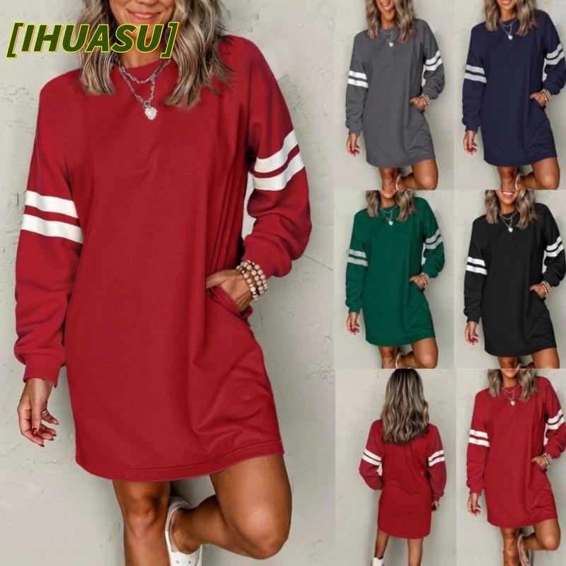 IHUASU Fashion Autumn Winter Long Sleeve O-Neck Casual Dresses