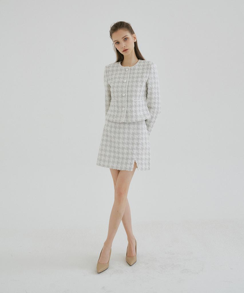 Mullion Tweed Slit Skirt