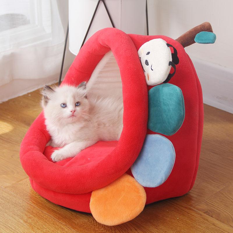 Sweet Cat Bed Warm Pet Basket Cozy Kitten Lounger Cushion Cat House Tent Soft Small Dog Mat Bag for Washable Cave Cats Beds