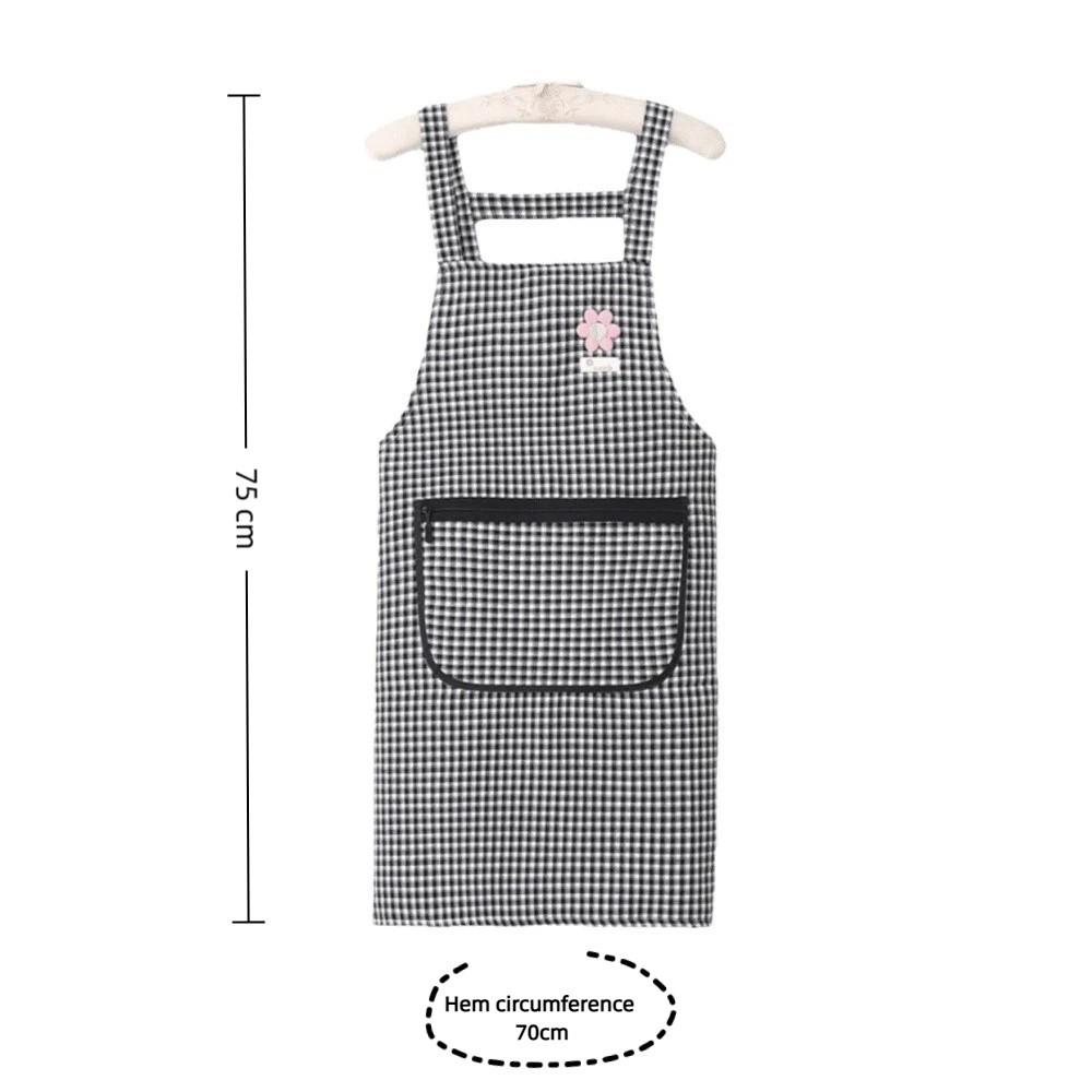 Household Kitchen Sleeveless Apron Oil-proof Cotton Women Plaid Apron Large Pocket with Straps Cooking Apron Work Clothes