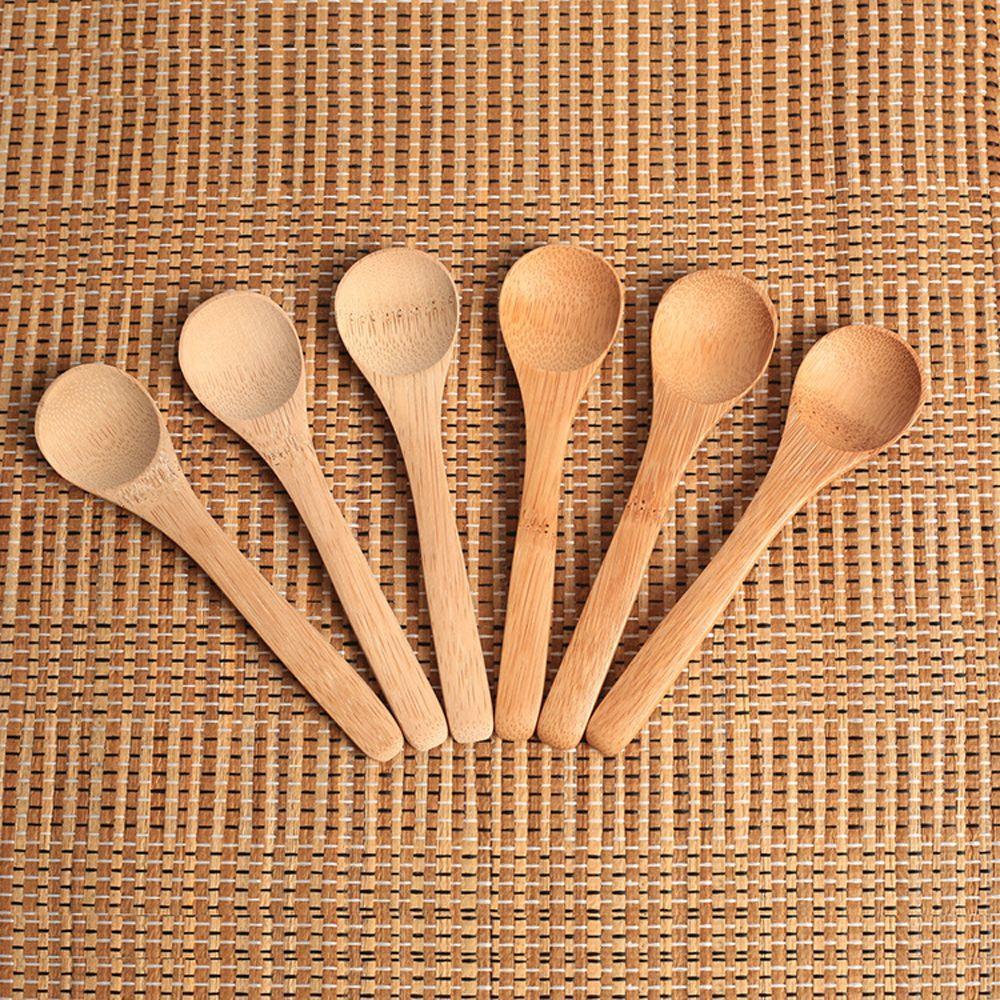 3 Pc Small Soup Tea Cooking Utensil Wooden Round Bamboo Spoon Jam Scoop
