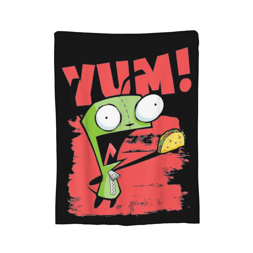 Invaders Zims Kawaii Cartoon Decke Flanell Vintage Atmungsaktiv Überwurfdecken für Tagesdecke Sommer,