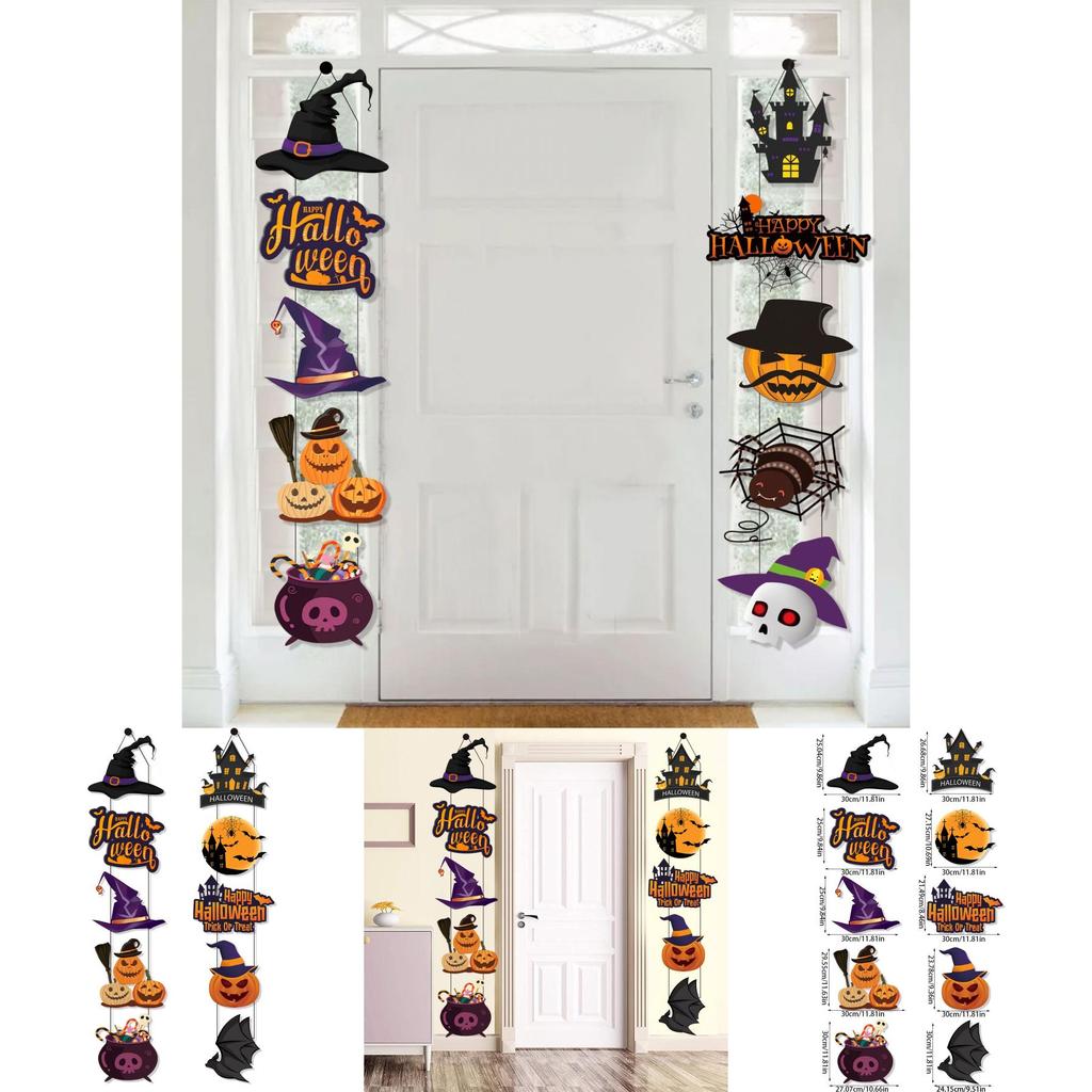 Festive Halloween Door Decoration With Paper Pumpkin And Bat Scene For Haunted House