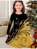 Mädchen Herbst- und Wintermodekleid, 3D-Blattdruck Rundhals Lang Kinder-T-Shirt-Kleid, Lässig Vielseitig, Weihnachtskleidung