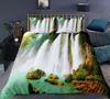 Nature Duvet Cover Set Waterfall Flowing Down The Rocks Cascade Valley Image Decorative Polyester Bedding Set with Pillowcase