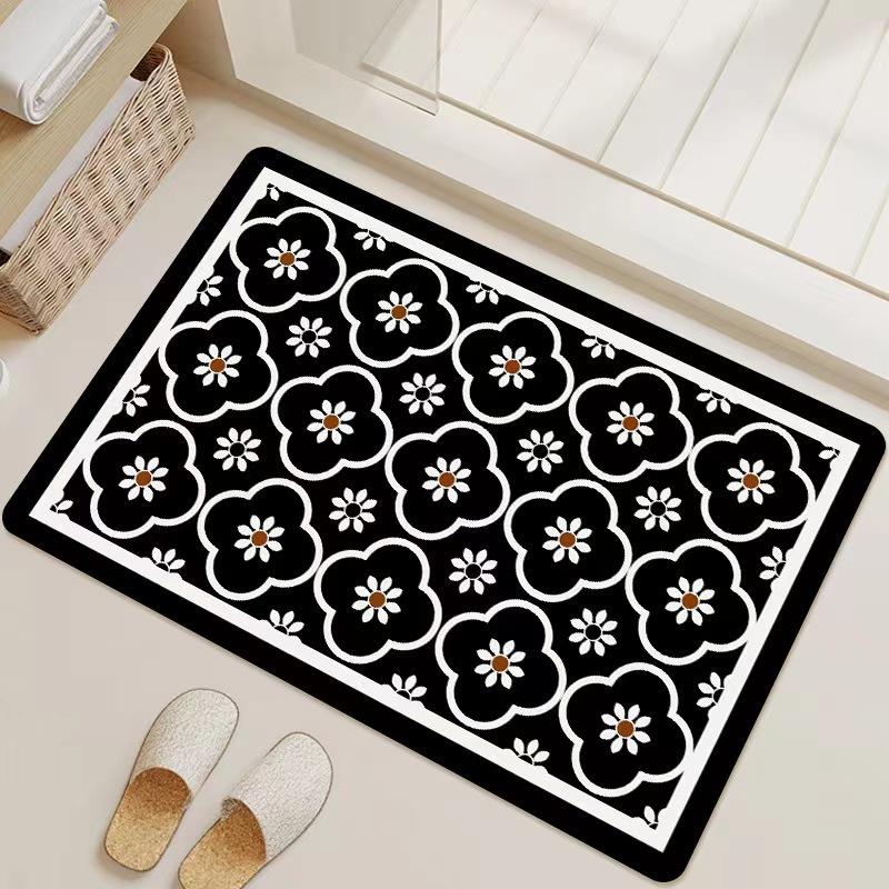 British Style Black and White Grid Bathroom Slip-resistant Pad Moisture-wicking Quick Dry Foot Mat Top Toilet Dirty Good Care of Diatom Mud Rug