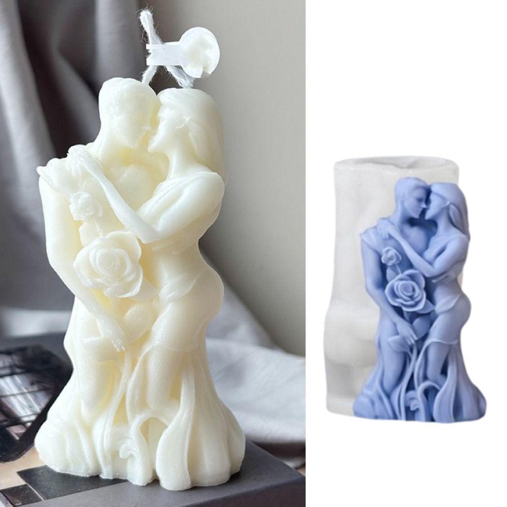 Silicone Valentine's Day Candle Mold Reusable DIY Couple Aromatherapy Candle Mold Non-slip Easy To Demold Plaster Mold