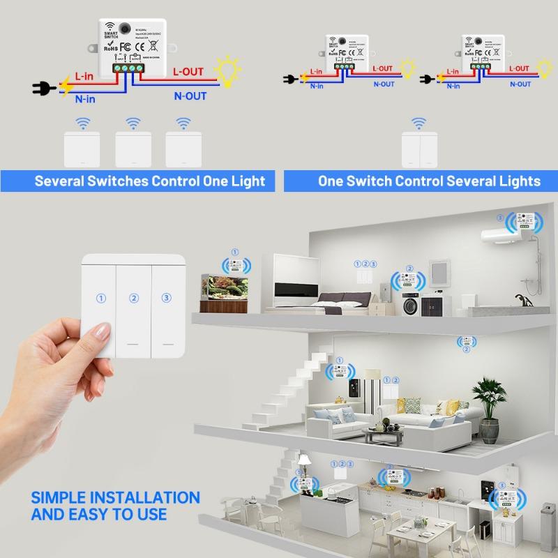 Interrupteur d'éclairage sans fil 433MHz Télécommande 1/2/3 Gang Interruptor Mural Interrupteur d'éclairage intelligent 10A 110V 220V Pour Lampe LED Accessoires Maison Intelligente