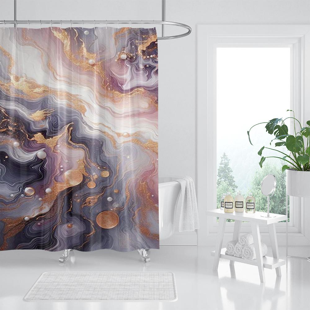 Svart Guld Marmor Spricka Badrum Duschdraperi Lyx Abstrakt Deko Texturerad Geod Konst Polyestertyg Krokar Badrumsgardin Set