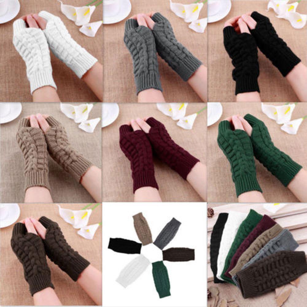 Hot Solid Gifts Fingerless Mitten Knitted Gloves Winter Warm Women Lady