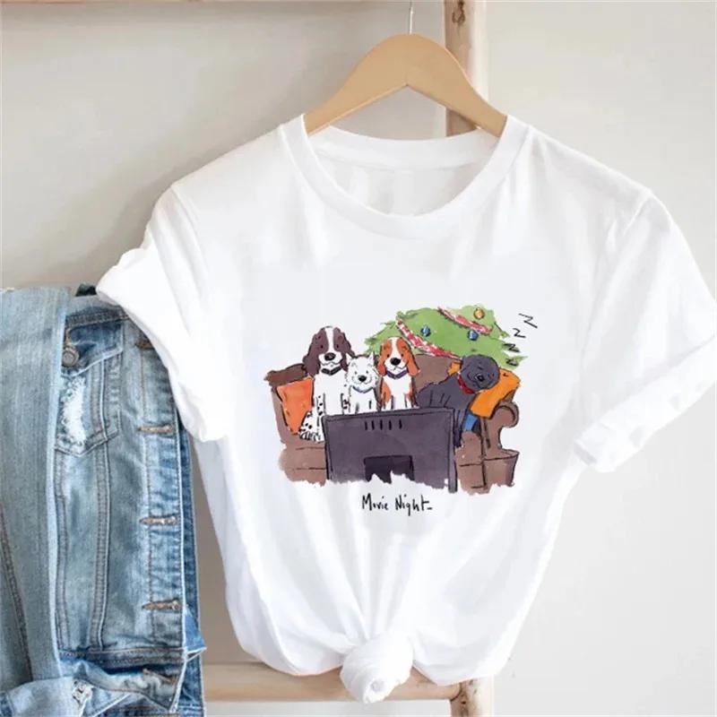 Cartoon Fun Dog Print T-Shirt Top Short Sleeve Neck Fashion Casual Sport Aesthetic Clothes Summer Women's Graphic T Shirts Gifts