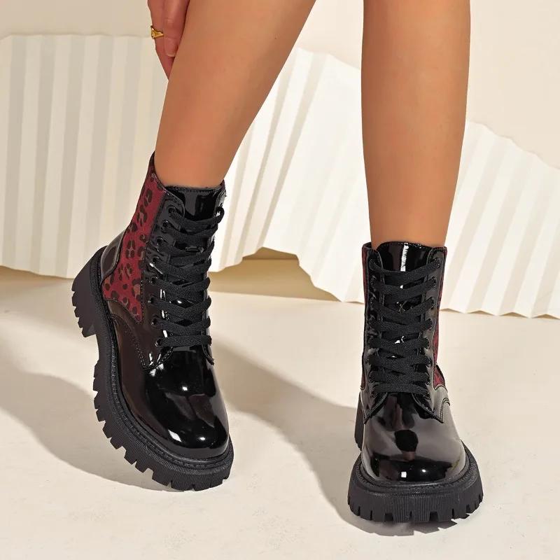 Fashion Women's Shoes 2024 Brand Lacing Women's Boots Fashion Leopard Print Modern Boots Women Hot Sale Plus Size Mid-Calf Boots
