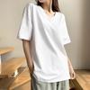 White Short-sleeved T-shirt Women's V-neck Cotton Loose Half-sleeved Solid Color Blouse Plus Size