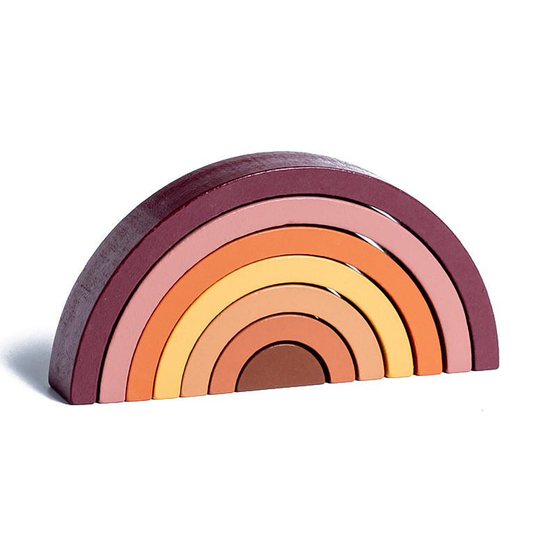 Wooden Children Rainbow Arch Building Blocks Set With Multi Color Tiles For Toddler Education