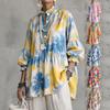 Women's Boho Lantern Sleeve Blouse Tie Dye Floral Print Babydoll Top V Neck Ruffle Hem Loose Casual Vacation Shirt