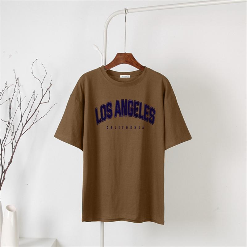 Shellsuning 2023 Summer Short Sleeve Letter Printed Tees Trendy High Street T Shirts Female Casual Loose Cotton Basic Women Tops