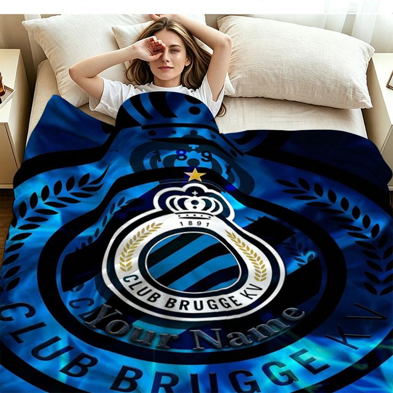 1PC Club Brugge KV Custom Name Patterned Flannel Blanket Suitable For All Seasons for Home Decor Warmth and Comfort Gifts Holiday Present