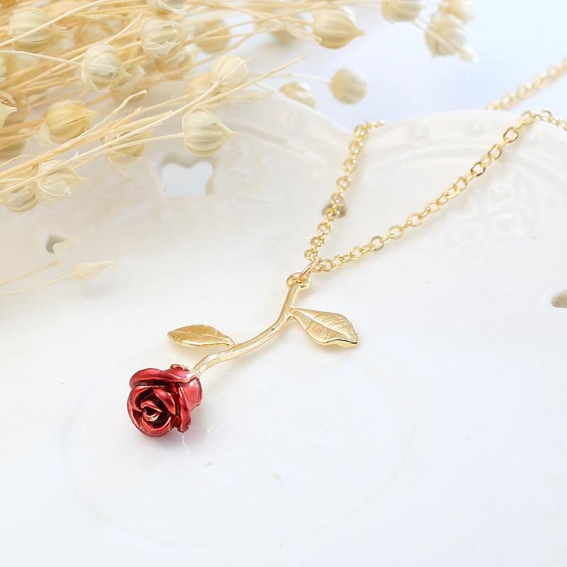 Creative Drop Red Rose Pendant Necklace, Valentine'S Day Gift For Girlfriend