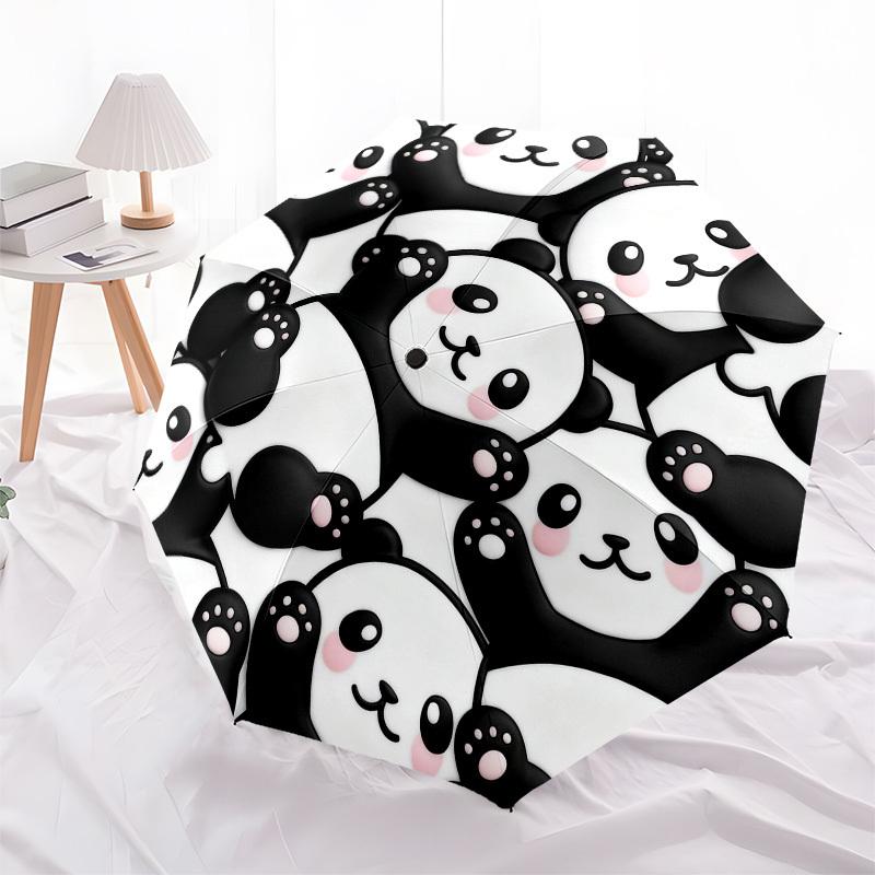 1 pièce Panda Mignon Parapluie Pliant Automatique, Cadre en Fer Robuste à 8 Baleines, Convient pour le Voyage, l'Usage Quotidien, Anniversaire, Cadeau Décoratif 41