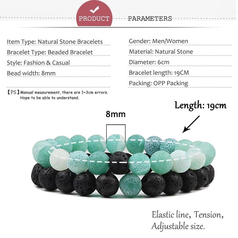 1-2PCS kralen armbanden armbanden set natuurlijke lavasteen koppels afstand energie elastische touw mannen vrouwen beste vriend sieraden cadeau