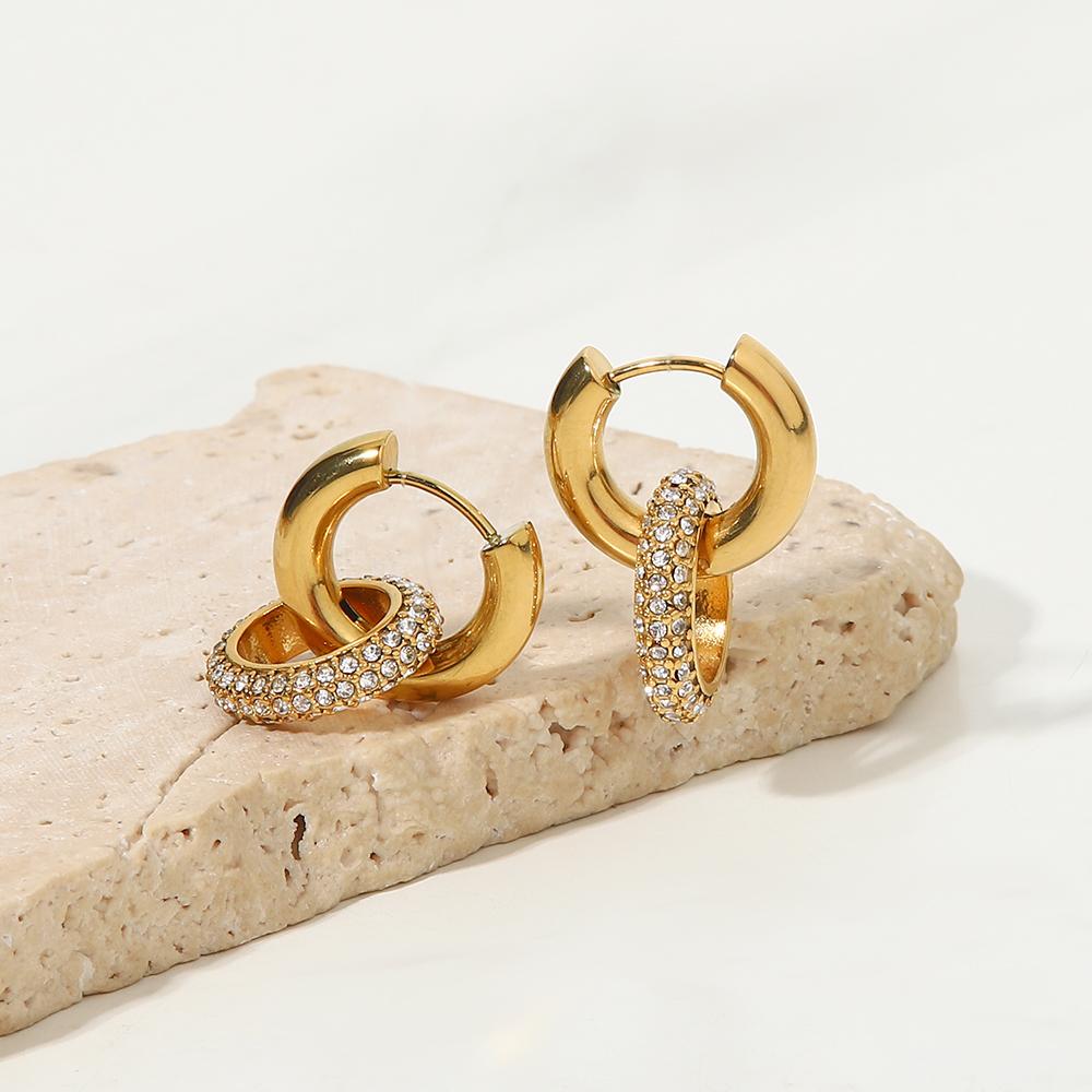 Youthway Witte Zirkonia Ovaal Hanger Afneembare Oorbellen Dames Roestvrij Staal Verguld Sieraden Waterdicht