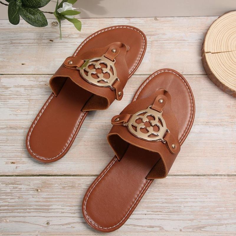 Nieuwe Dames Slippers Sandalen met Decoratieve Knoppen Zomer Platte Schoenen Modieus Design