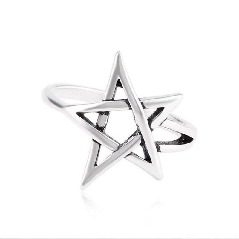 Retro Thai Silver Color Pentagram Star Adjustable Ring For Women Fashion Jewelry Party Gift S-R284