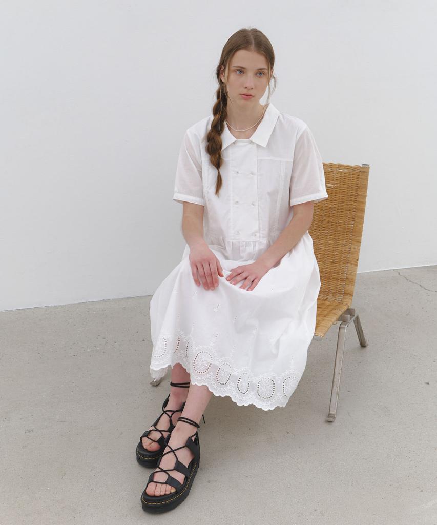Cluny Eyelet Lace Long Dress - White