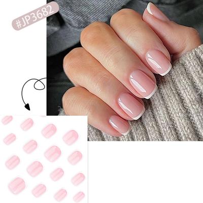 Lot de 24 faux ongles courts et carrés en acrylique brillant, à coller sur les ongles, pour femmes et filles