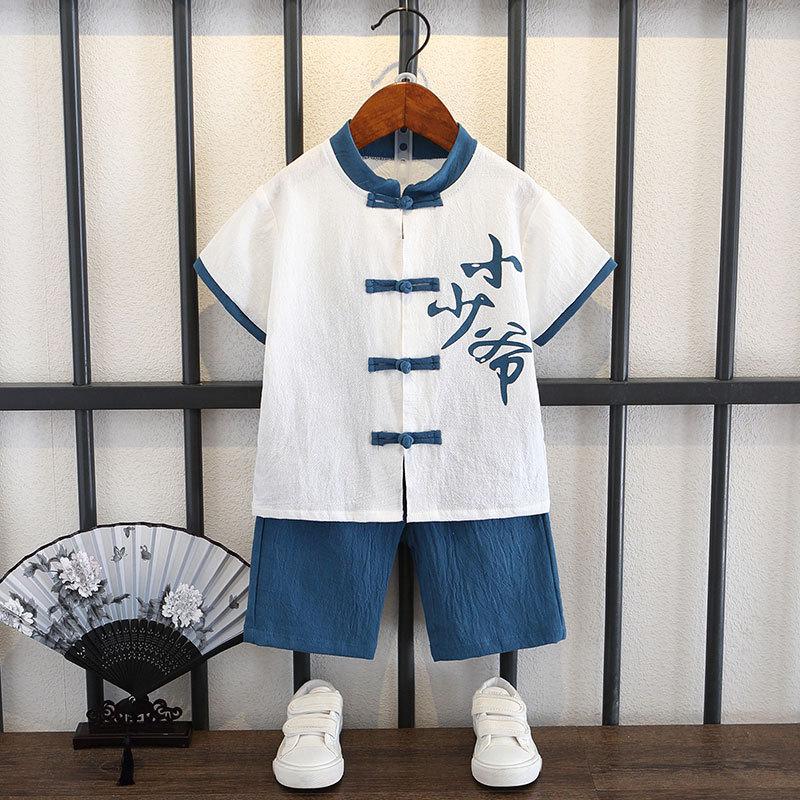 Boys Summer Hanbok Suit Chinese Style Baby Anniversary Dress Full Moon Week Clothes Ancient Costume Fu Style Breathable Performance Outfit