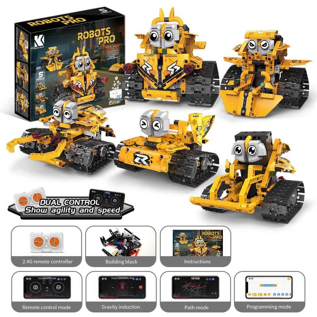 Five-in-One Programmable Wall-E Robot: Assembly Building Blocks, Electric Science Education, Remote Control, Compatible with Lego
