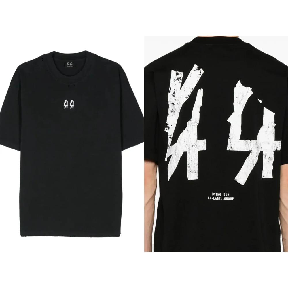 44 Label Group "Dying Sun" Double-Sided Oversized T-Shirt, Distressed Logo Streetwear Tee, Unisex Casual Top