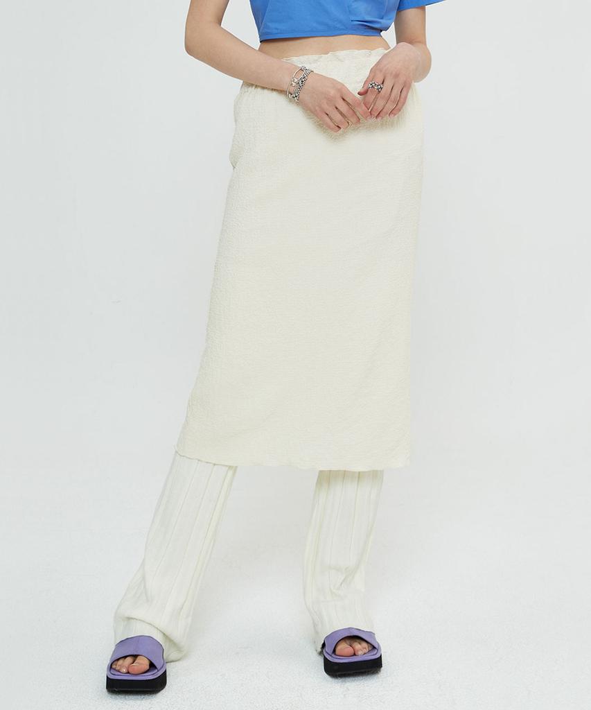 Sperone Woman Relaxed Seersucker Skirt (Cream)