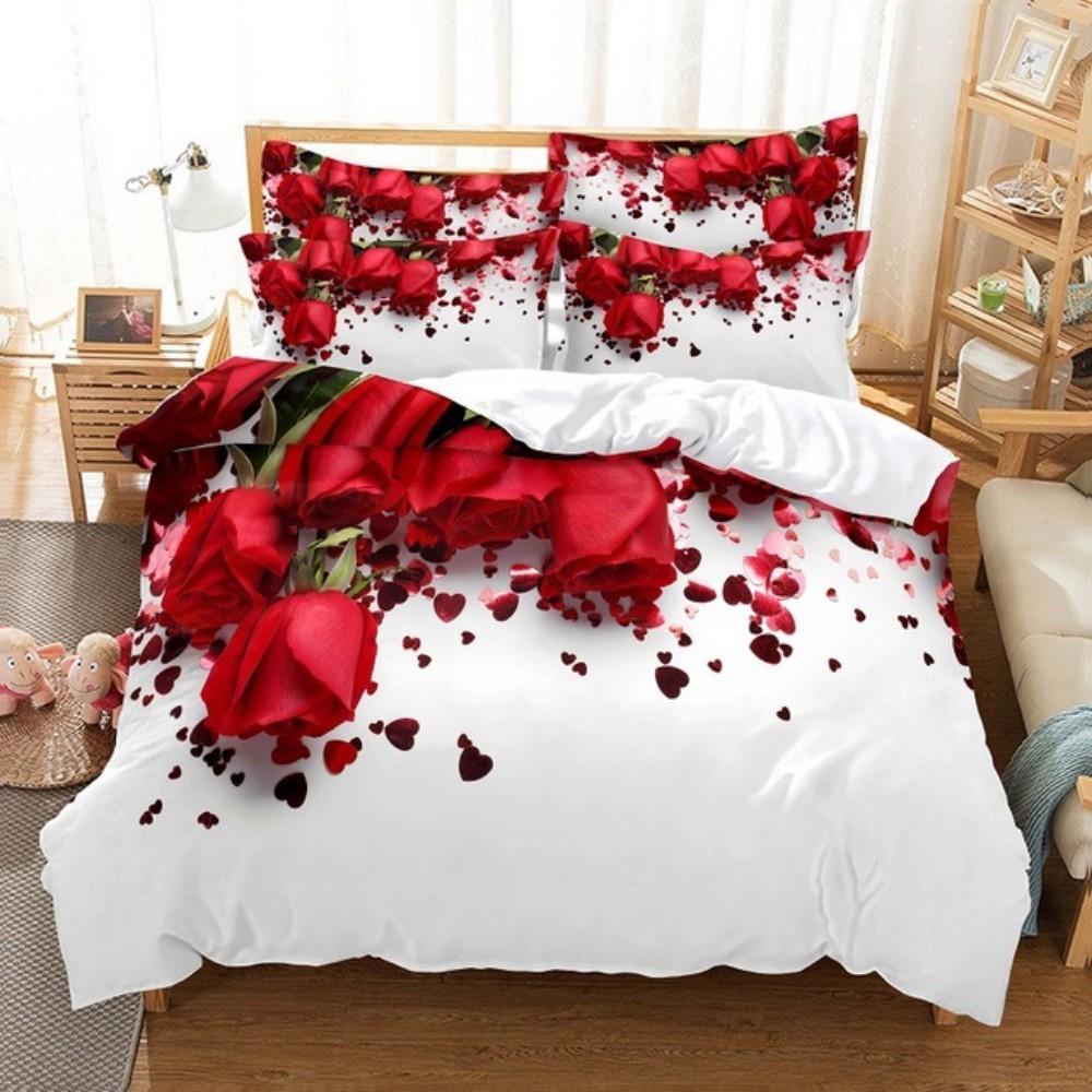 Blue Rose Bedding Set 3D Pink Flowers Bed Cover Bed Linen For Women Girls Polyester Twin Single Queen King Size Duvet Cover Sets