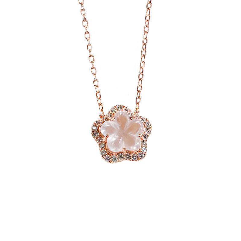 Hibiscus Stone Cherry Blossom Necklace Female Korean Niche Korean Version Ins Simple Korean Accessories Gift