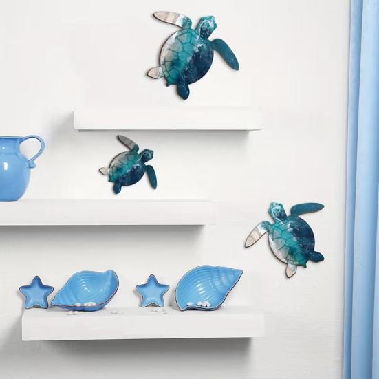 3 Pcs Wooden Sea Turtle Wall Decor Beach Theme Turtle Wall Art Sculpture Vintage Coastal Wall Hanging Ornament for Home Lake House Bathroom