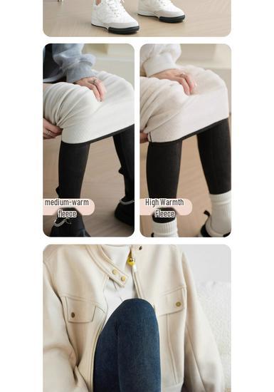 High-Waisted Imitation Denim Yoga Pants with Pockets - Spring Style, Versatile, Plus Velvet, Women's Tight Base Pants.