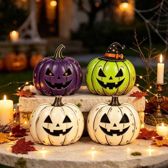 Retro-Stil Herbst-Requisiten 3/4 Stück Vintage Holz-Kürbis-Dekoration, Rustikales Herbst-Tischmittelstück, Bauernhaus Tischdekoration Halloween Regal Akzent