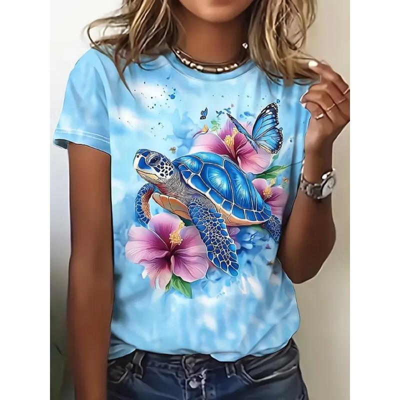 Camiseta Feminina Gola Redonda Manga Curta Estampa Colorida 3D