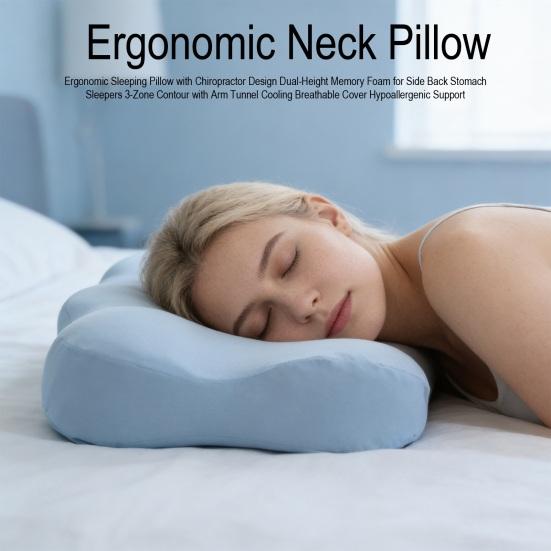 Pillow Memory Foam Contoured Pillow with Washable Cover Adjustable Neck Pillow Ergonomic