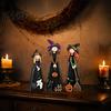 Hand Painted Witch Theme Gifts Halloween Wooden Ornaments, Distressed Figurines, Retro Tabletop Decorative Pumpkin Signs Decoration with Designs