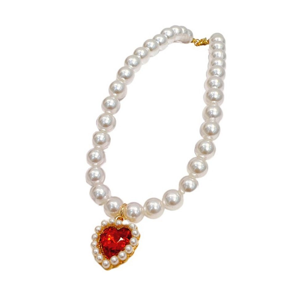 Decorative Pet Pearl Necklace Artificial Pearls/Metal Adjustable Pet Bling Princess Collar Colorful Rhinestones Cat Collar