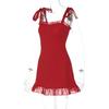 2025 Elegant Solid Slips Ruffles Backless Bandage Patchwork Sexy Slim Mini Dress Women Outfits Birthday Party Vacation