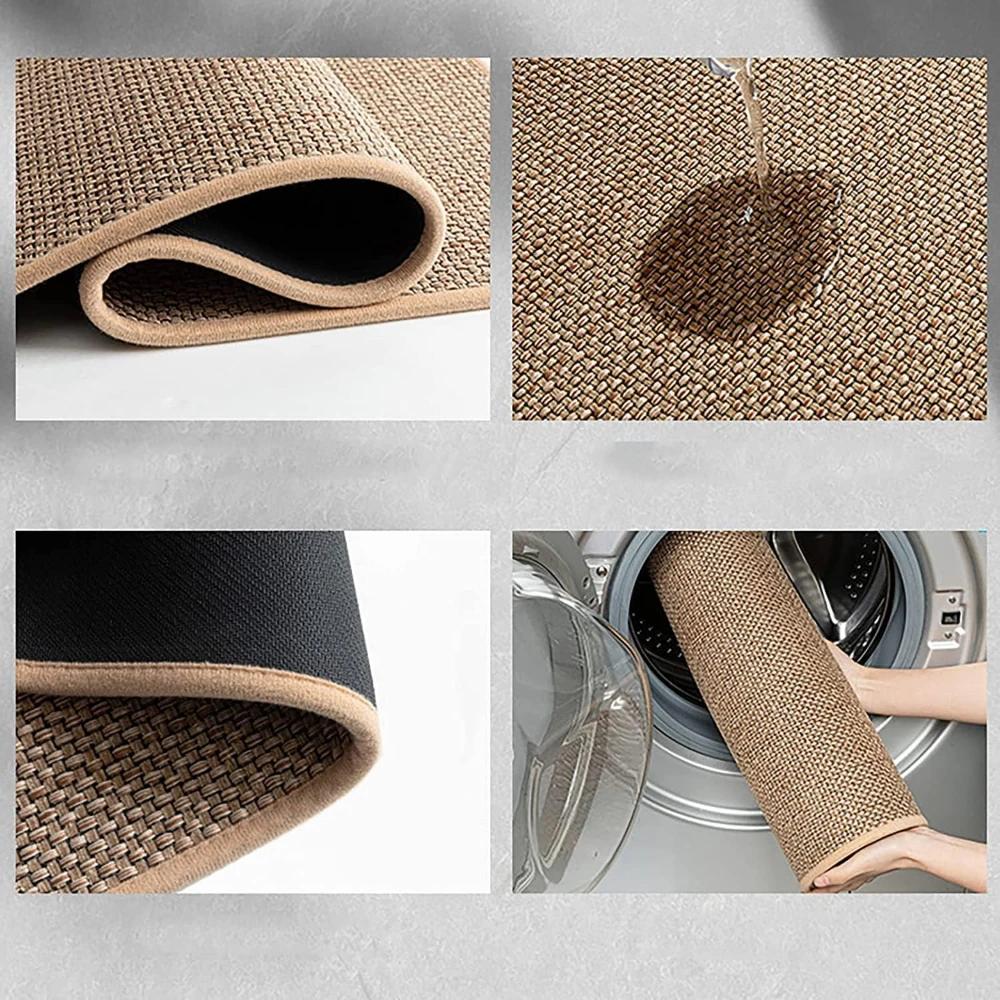 Covor de Bucătărie Lavabil Antiderapant Covor Lung Imitatie Sisal Covoraș de Bucătărie Țesut Imitatie Covorașe de Bucătărie cu Spate din Cauciuc Natural