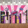 Manga Style Urban Architecture Themed Birthday Party Banner Backdrop, Superhero Girl Birthday Party Decoration Shooting Backdrop5