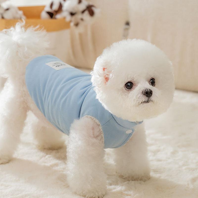 Dog Winter Warm Velvet Simple Quilting Cotton Vest Teddy Small Dog Out Can Pull Cat Pet Clothes